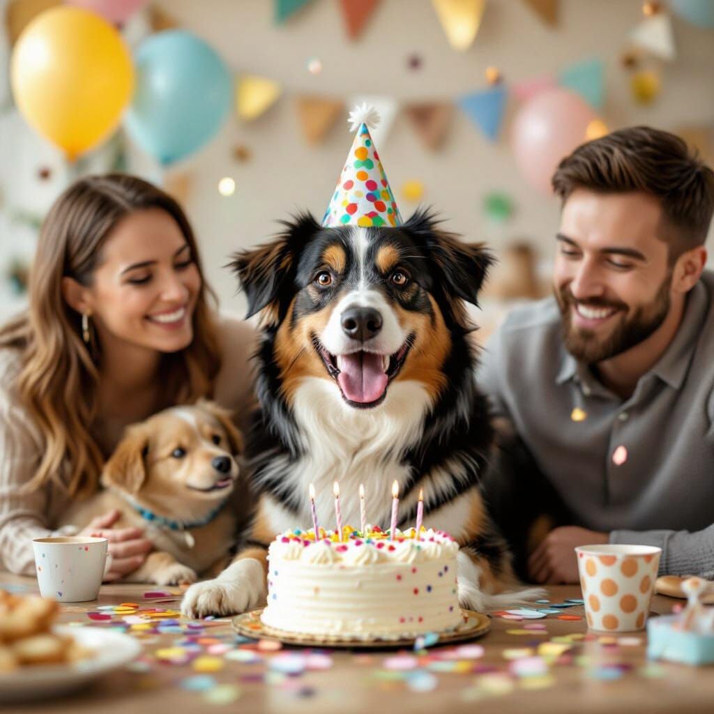 Joyful Dog Birthday Party Service Photorealistic Image