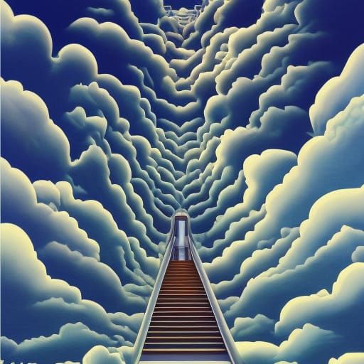 Victorian Staircase Ascending to Sky, Digital Art