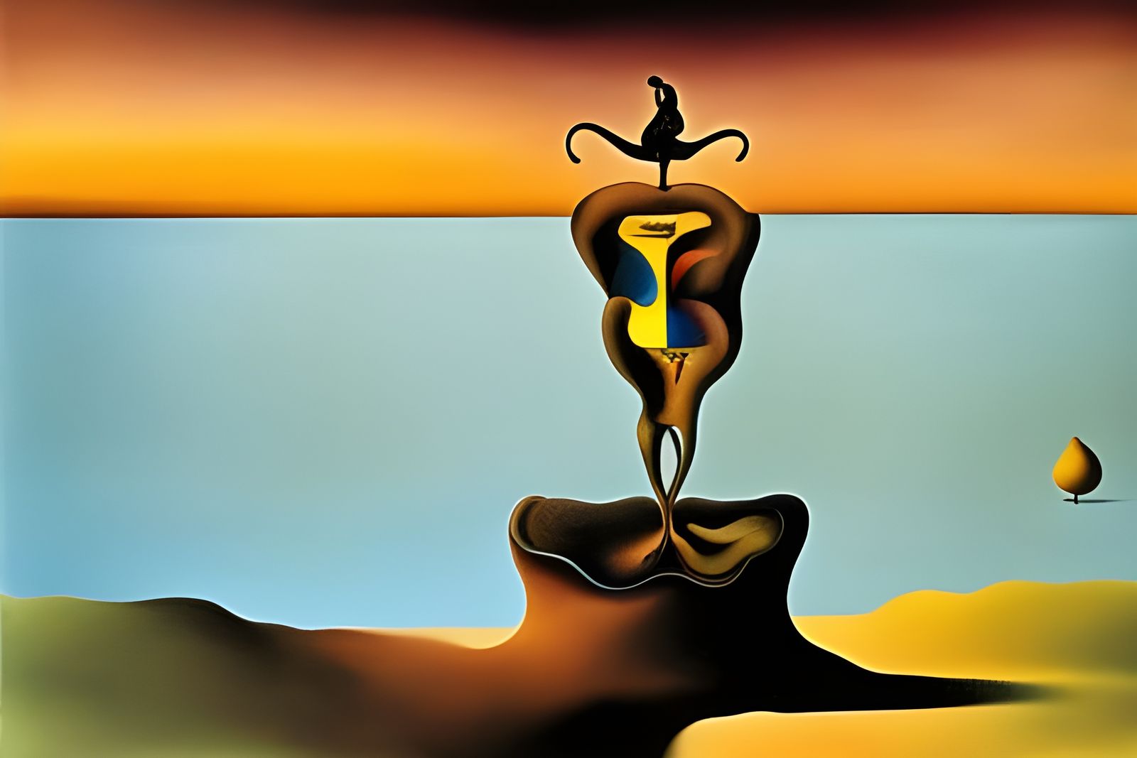 Dreamlike Surrealist Landscape with Melancholic Figure in a...