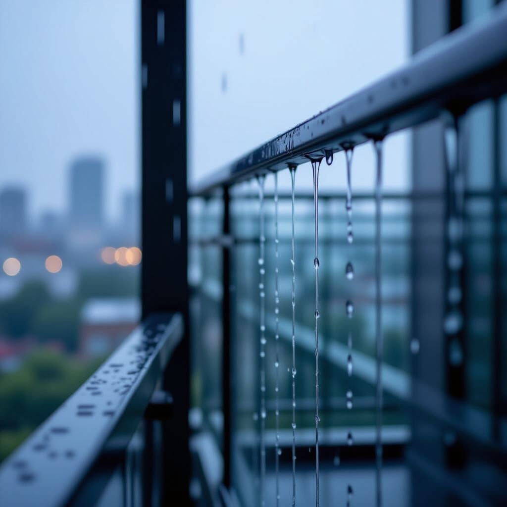 Balcony Raindrops in Cinematic Realism