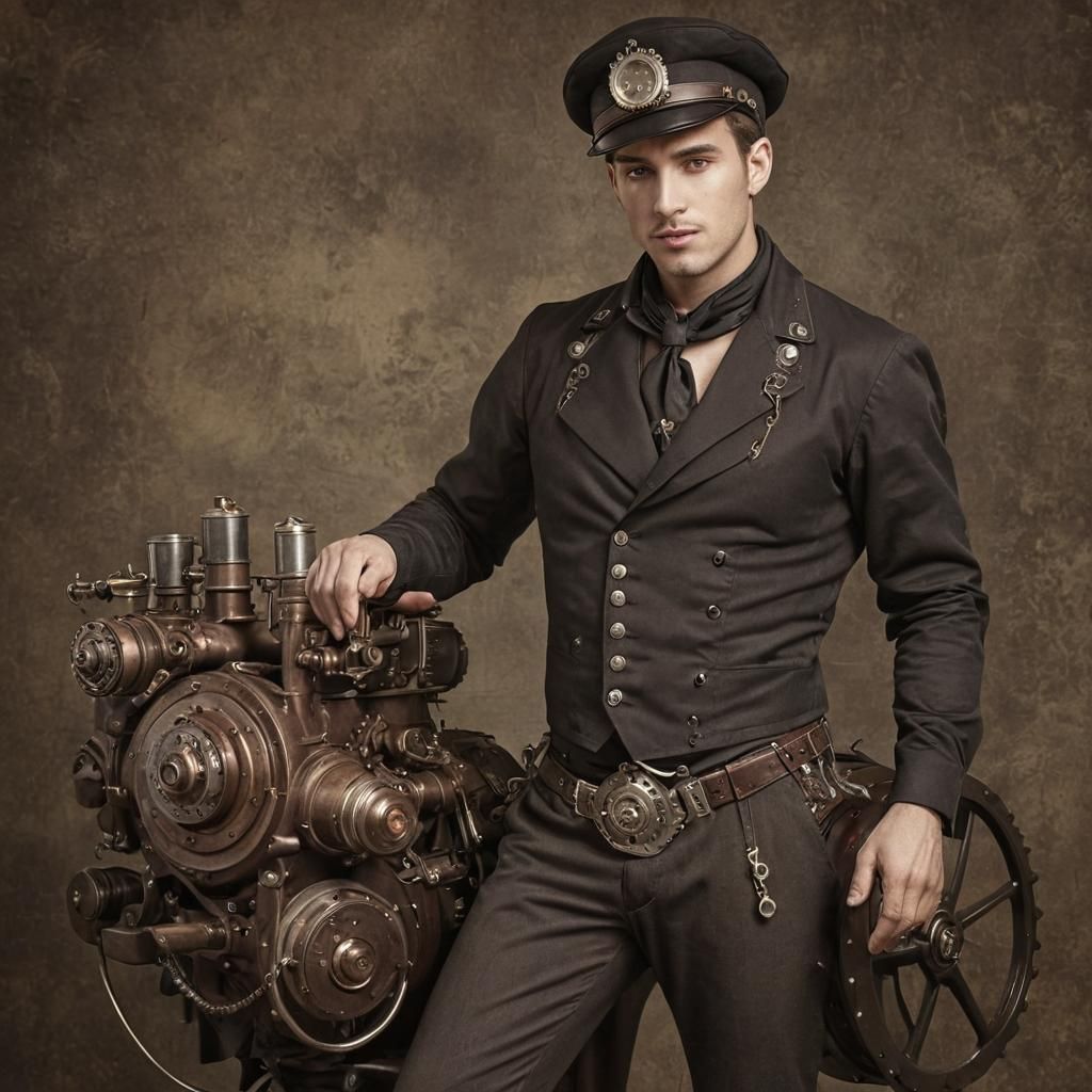 Steampunk Pin-Up Male Model in Vintage Style
