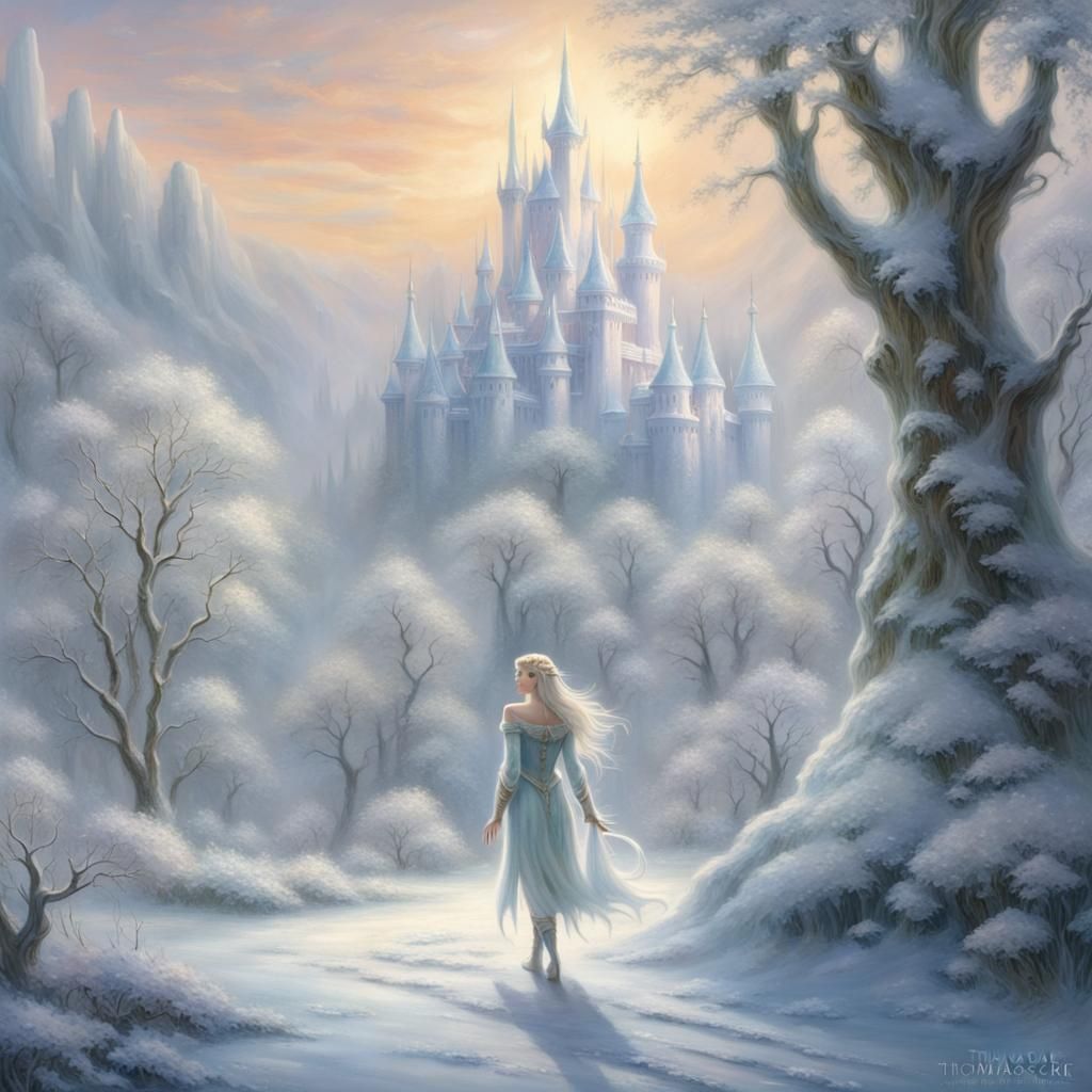 Albino Elf Walks Through Snowy Elven City