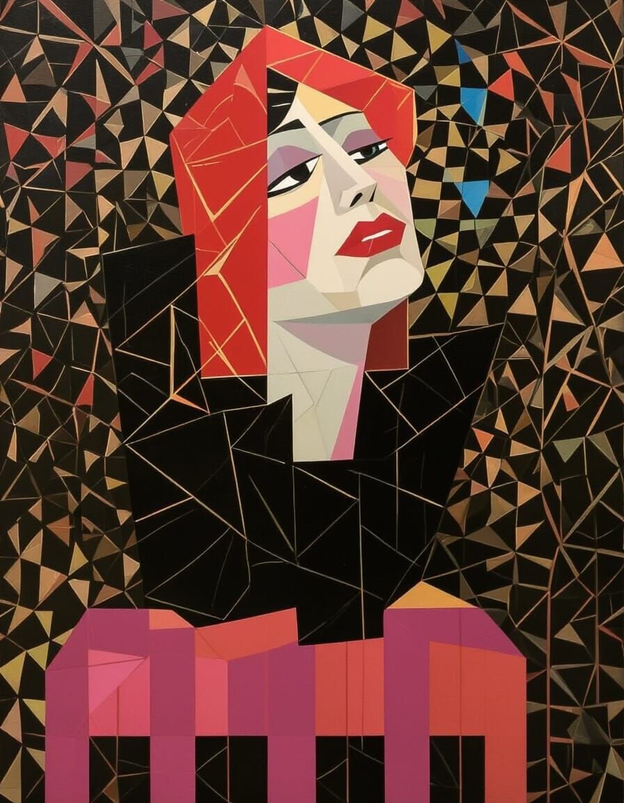 Neo-Cubist Art Deco Masterpiece with Geometric Overlap