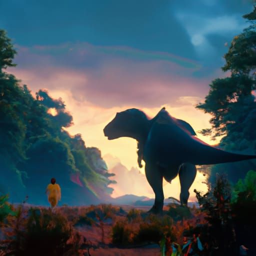 T-Rex in Studio Ghibli Anime Style