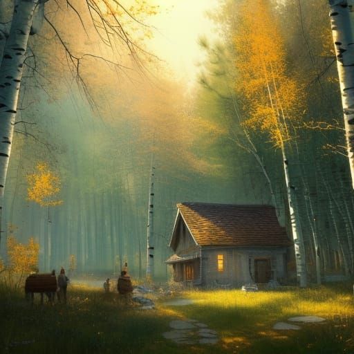 Cottagecore Village in Golden Aspen Forest