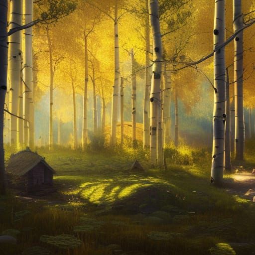 Peaceful Cottagecore Village in Golden Aspen Forest