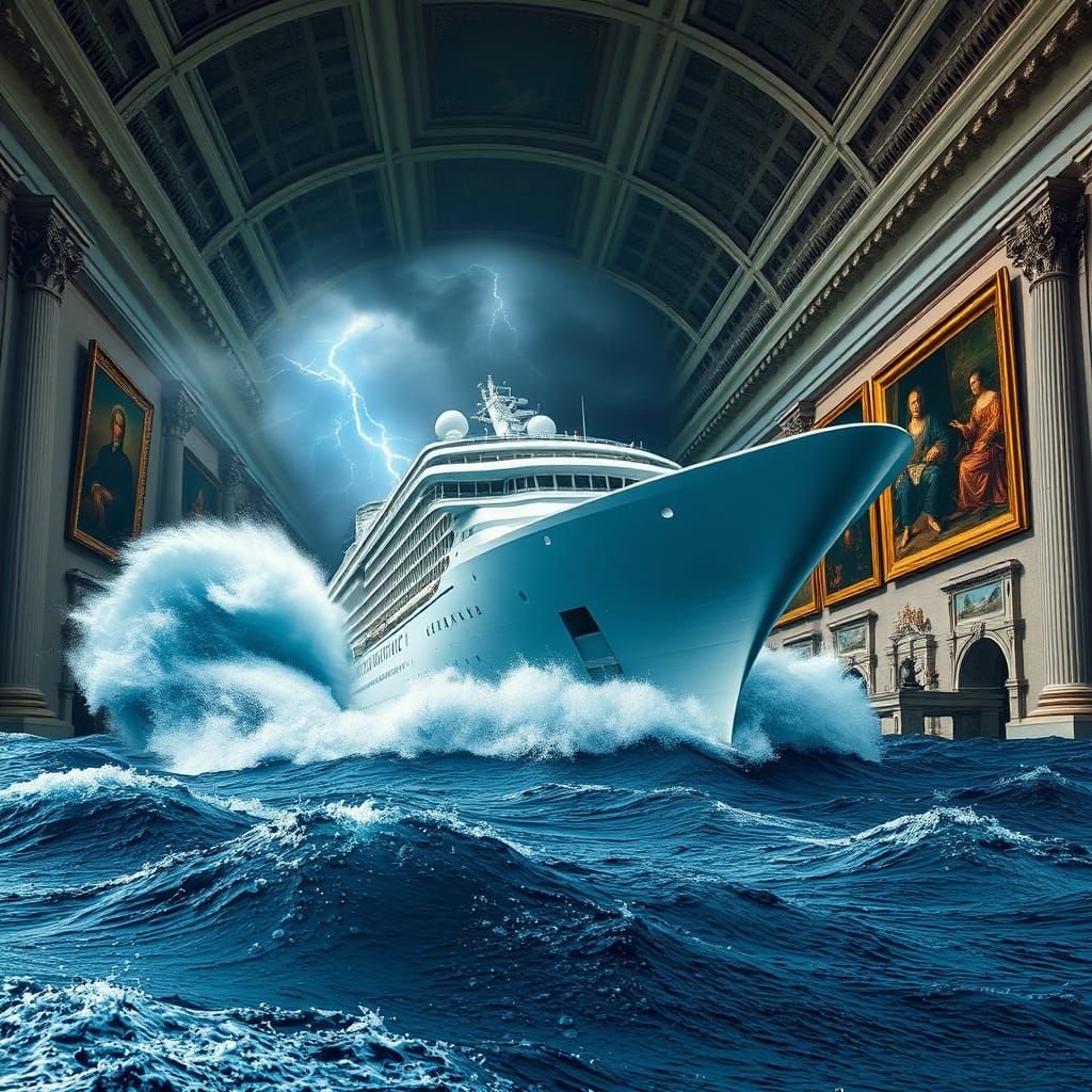 Cruise Ship Storm Meets Museum in Surreal Style