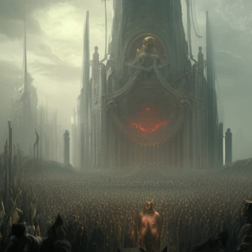 God of Corruption with Captive Women: Dark Fantasy Art