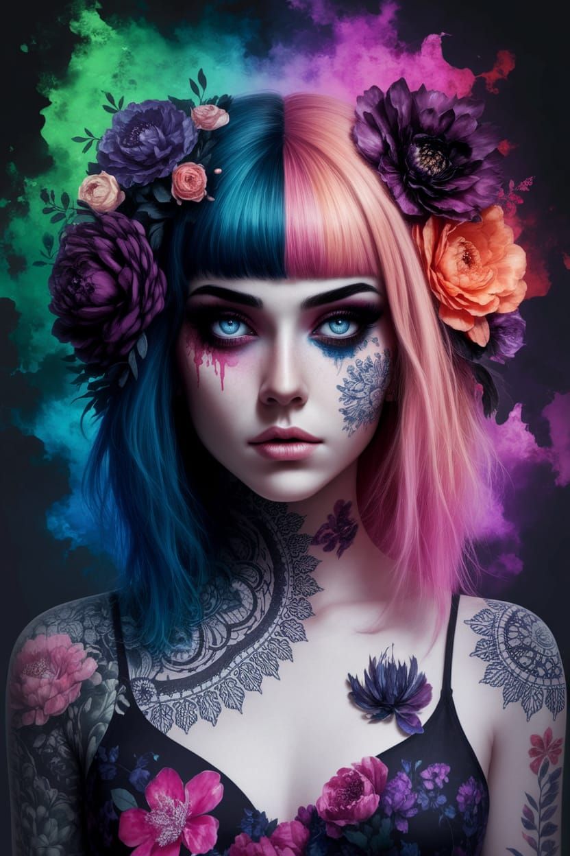 Dark Fantasy Hybrid of Human and Nature in Dreamlike Waterco...