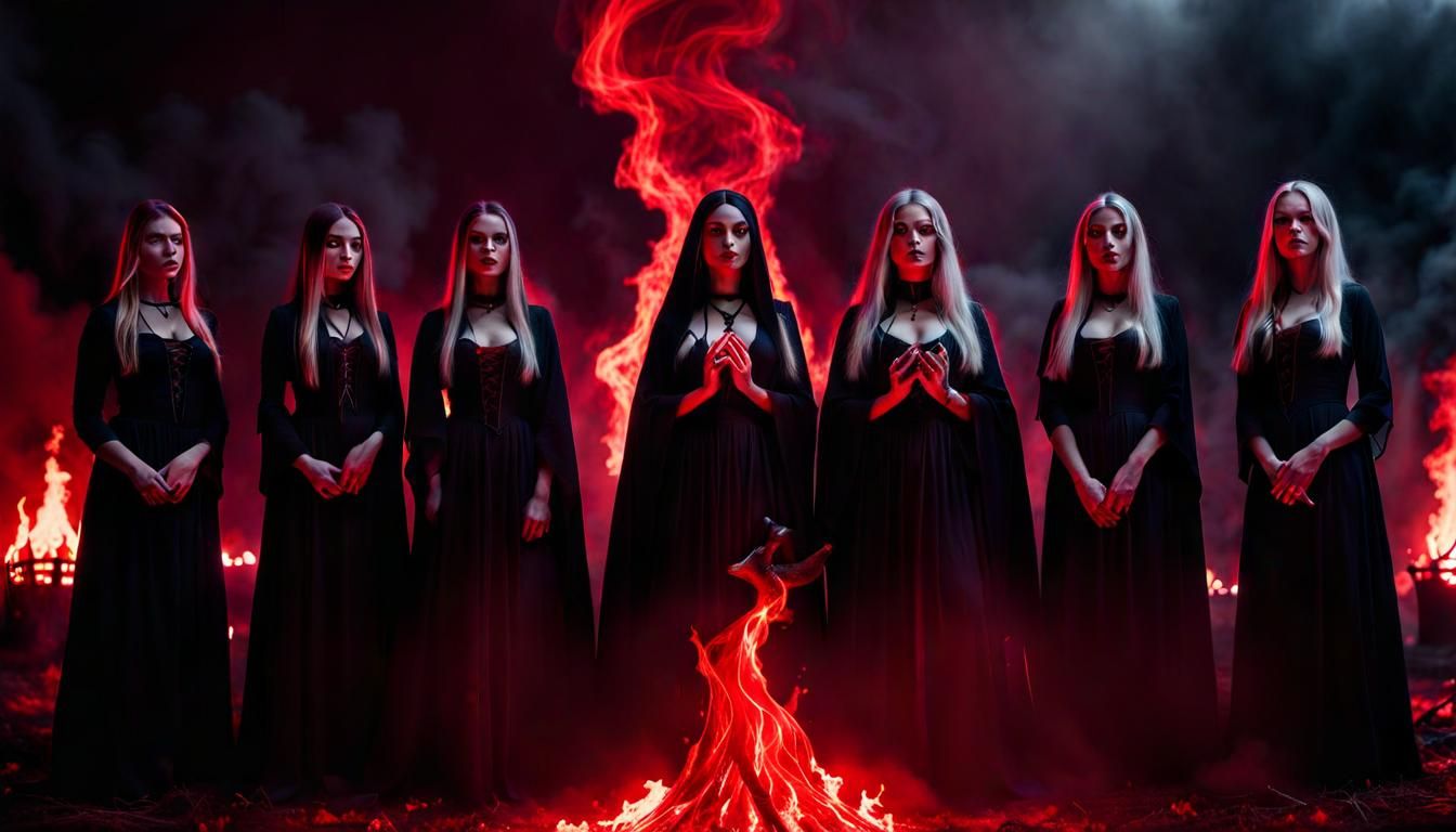 Hyperrealistic Blood Witch Coven Summons Satan