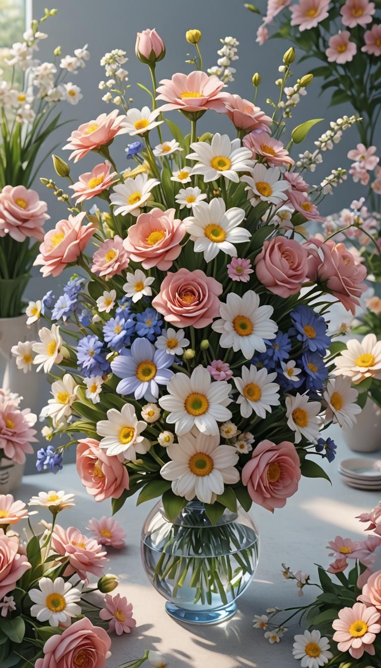 Cute Flowers Bouquet in 3D Anime Art