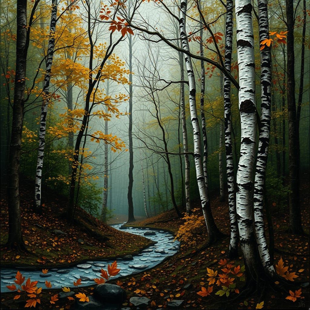 Whispering Birch Dryad in Autumn Forest