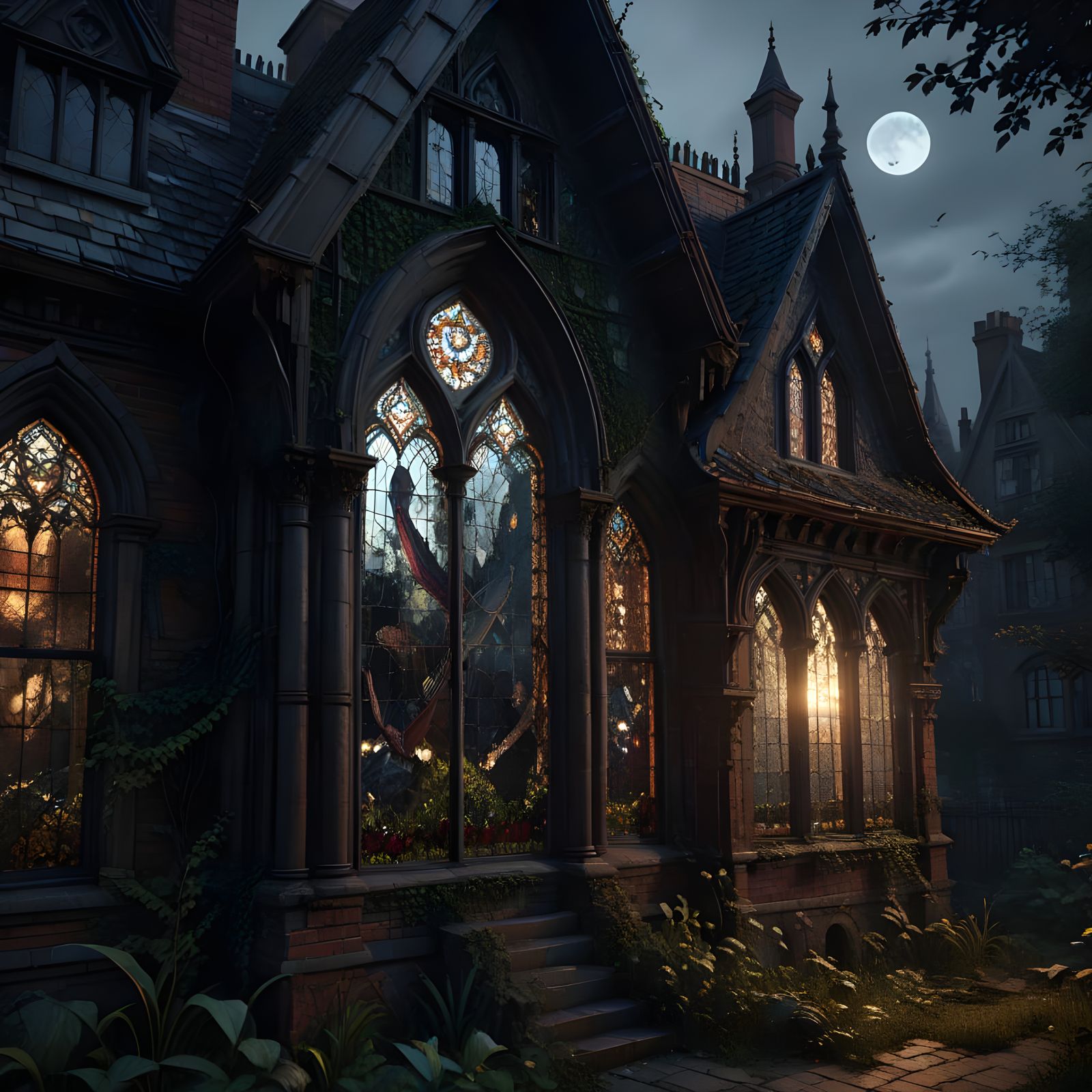 Victorian Mansion in Perpetual Twilight with Grotesque Mosai...