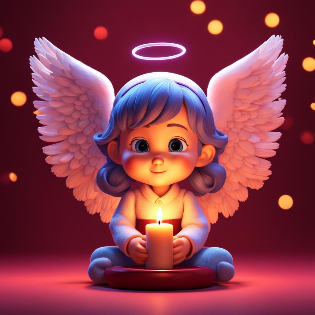 Angel by Christmas Candle in Pixar Style