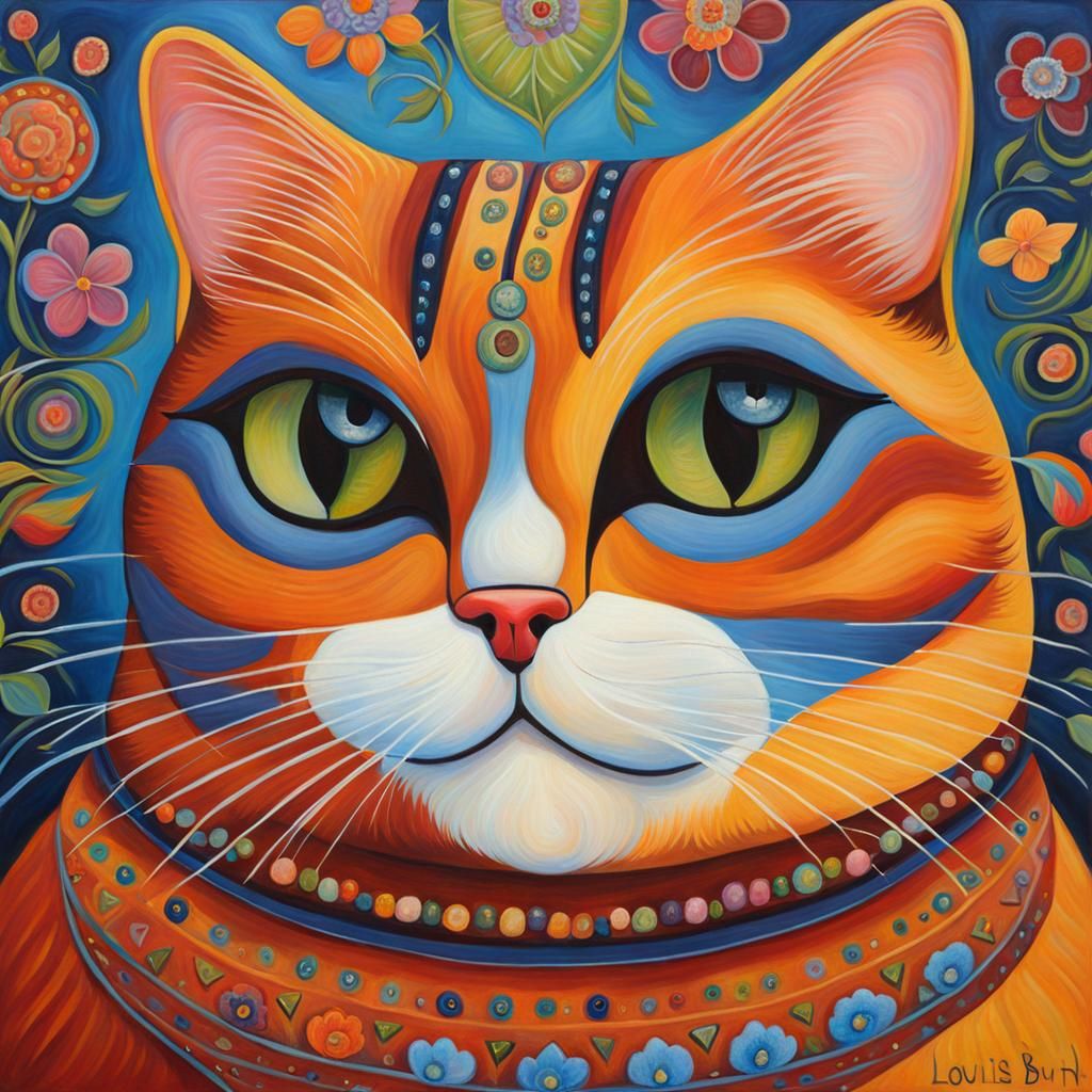 Whimsical Portrait of a Cute Fat Cat in Oils