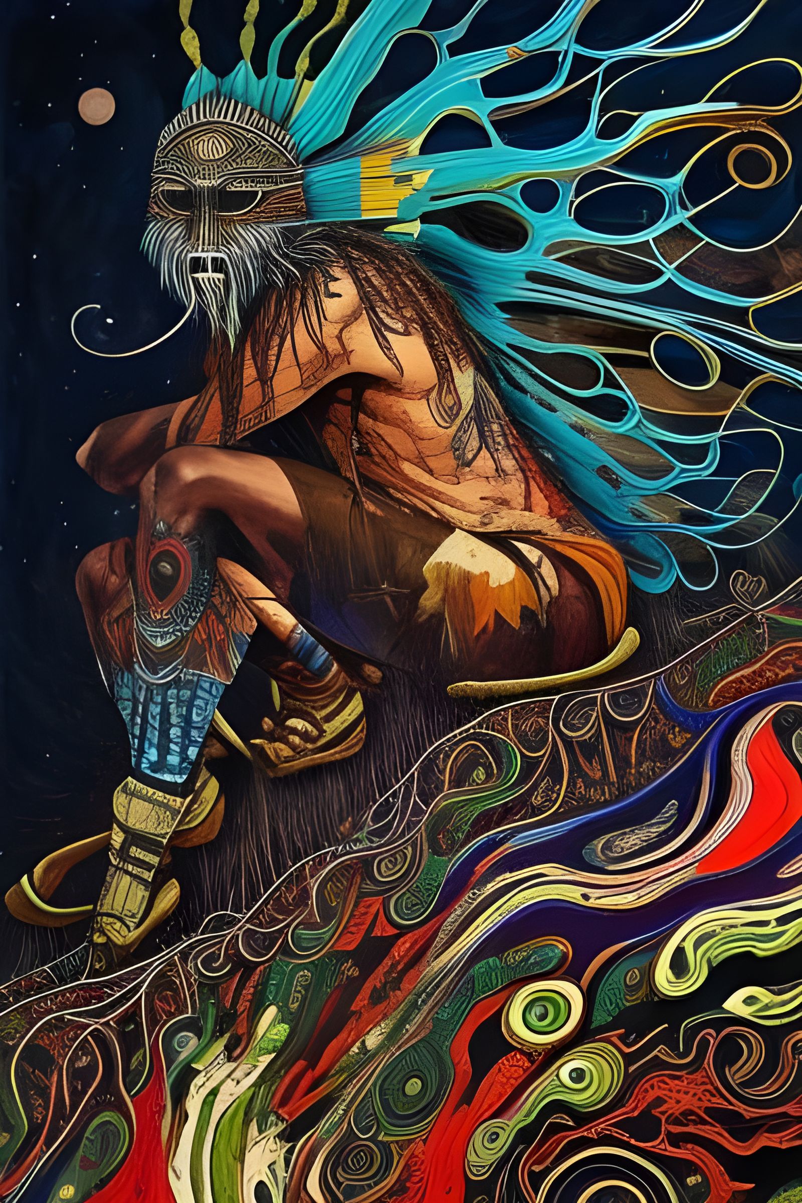 Aboriginal Man in Oil Splash Style