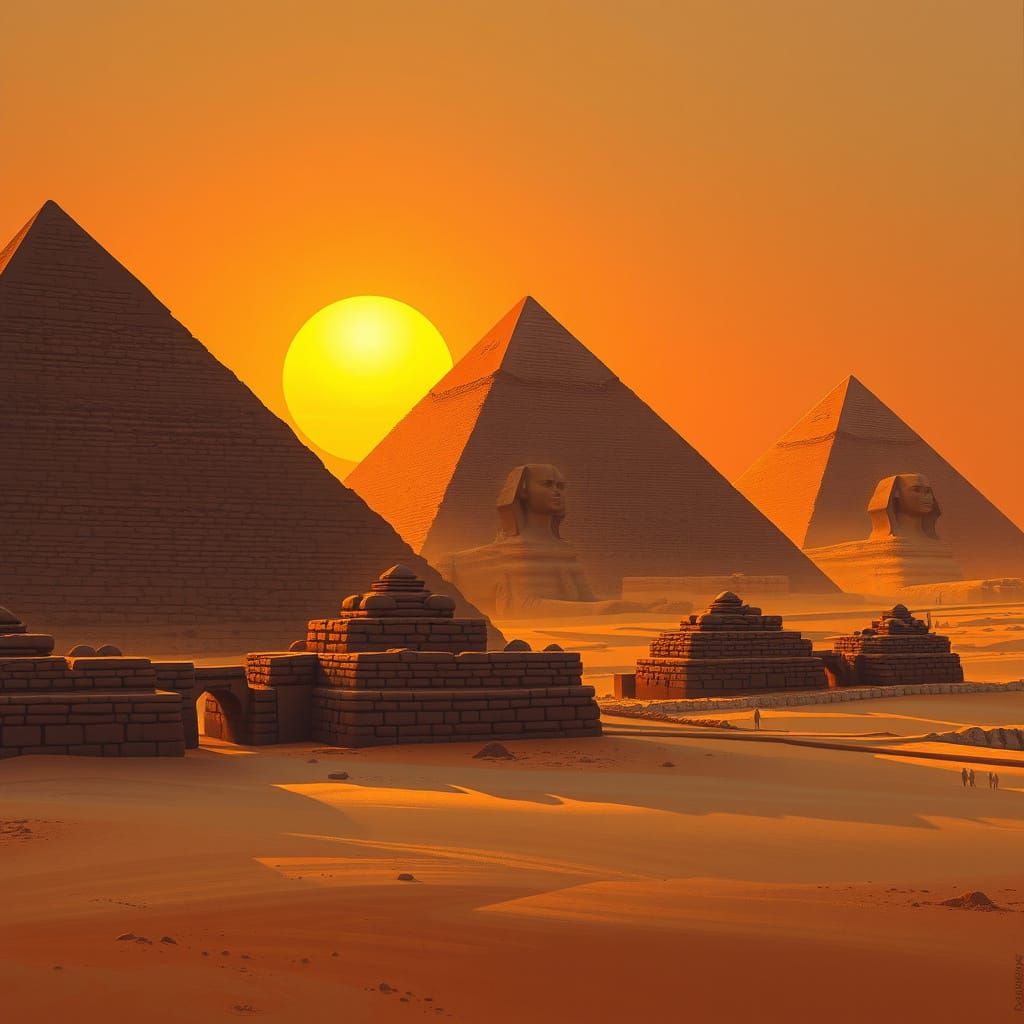 Ancient Pyramids of Giza at Sunset, in Film Noir Style