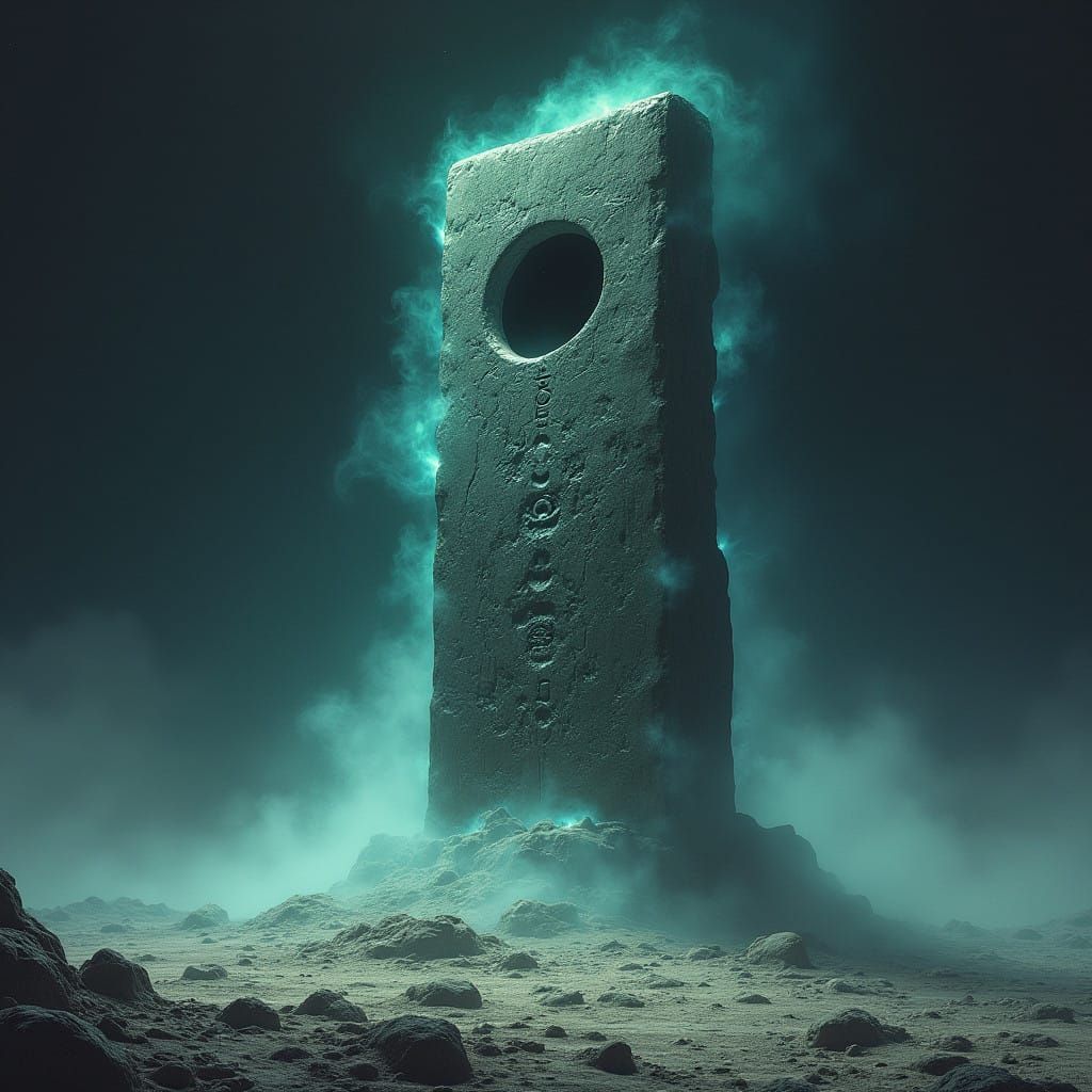 Ancient Tablet Beset by Mystical Black Hole in Lunar Landsca...