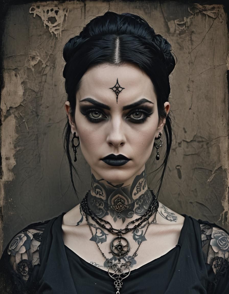 Gothic Portrait with Expressive Eyes in Gritty Surrealism