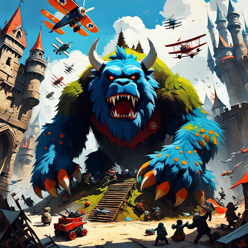 Giant Plush Monster in Toy Castle, Digital Matte Painting