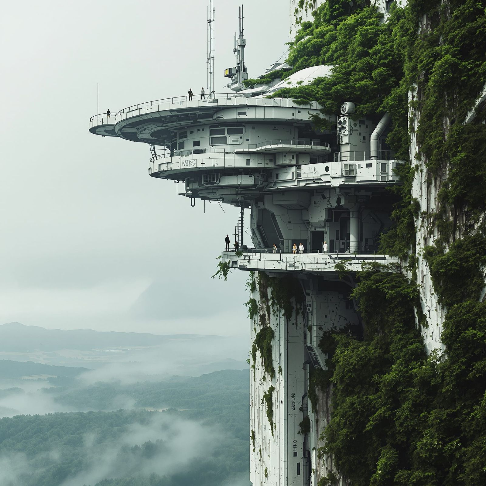 Massive Abandoned Space Station on White Cliff Face