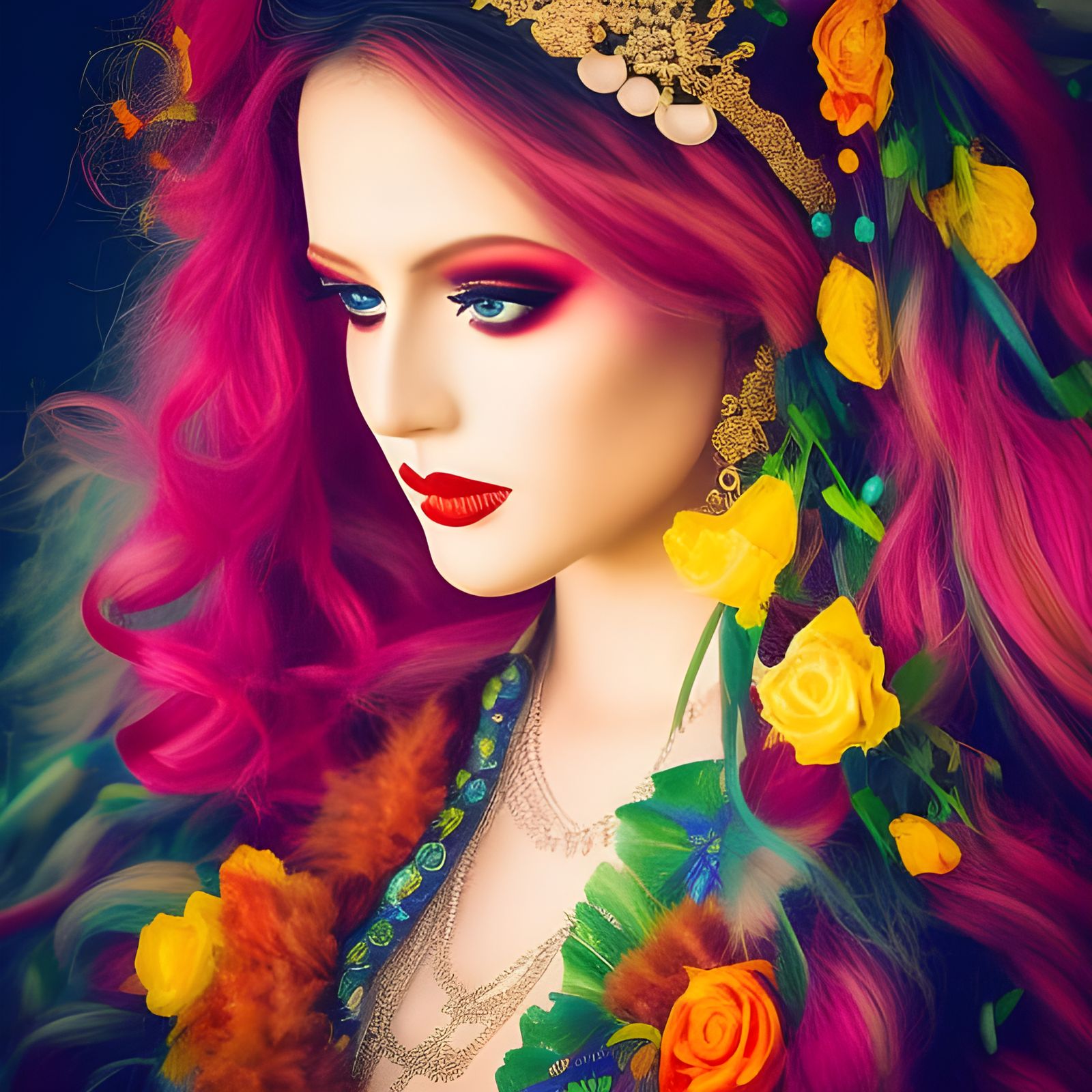 Beautiful Circus Queen in Watercolor Style