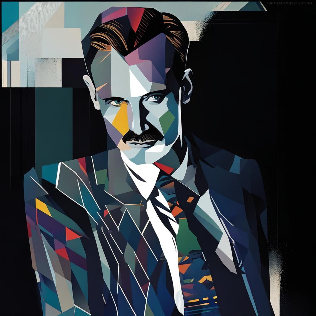 Pop Art Man in Suit with Geometric Elements