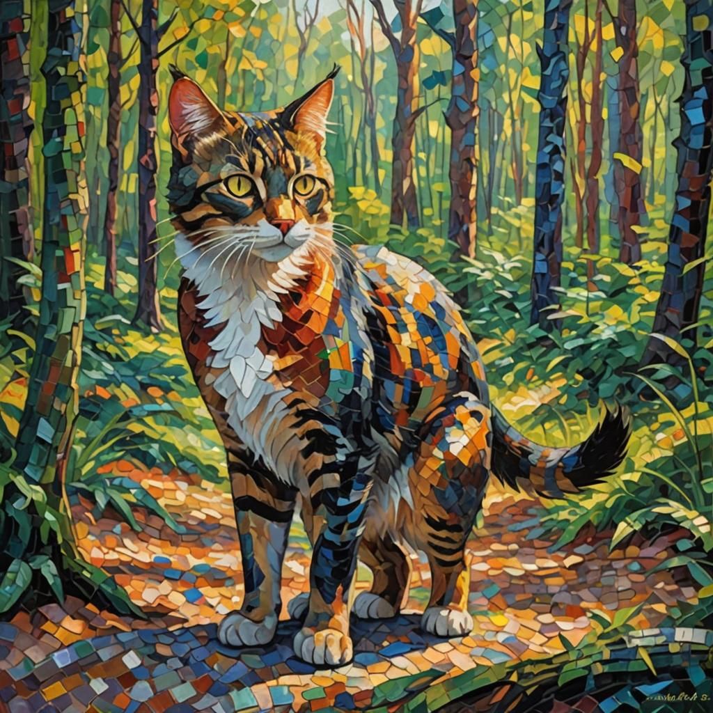 Warrior Cat in Neo-Impressionistic Expressionist Style
