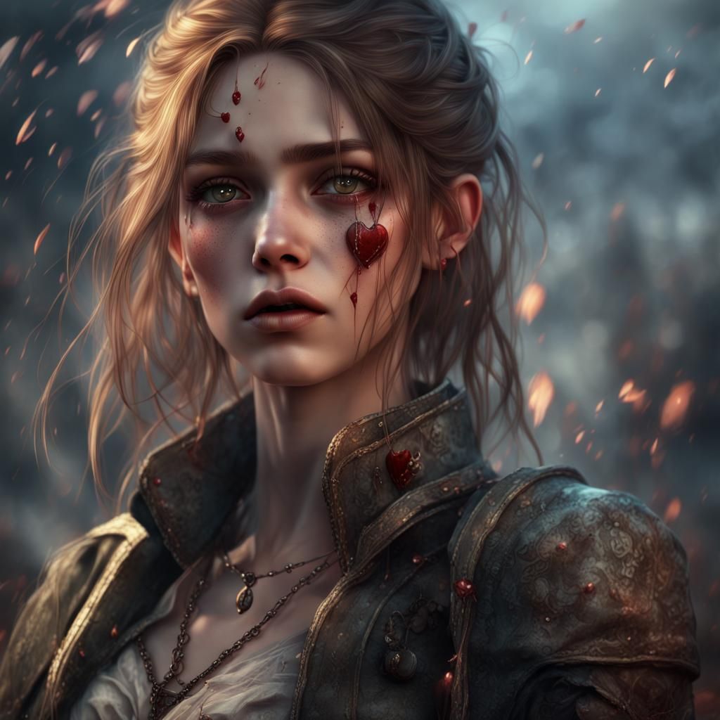 Heartbroken Girl Crying Amidst War, Detailed Matte Painting