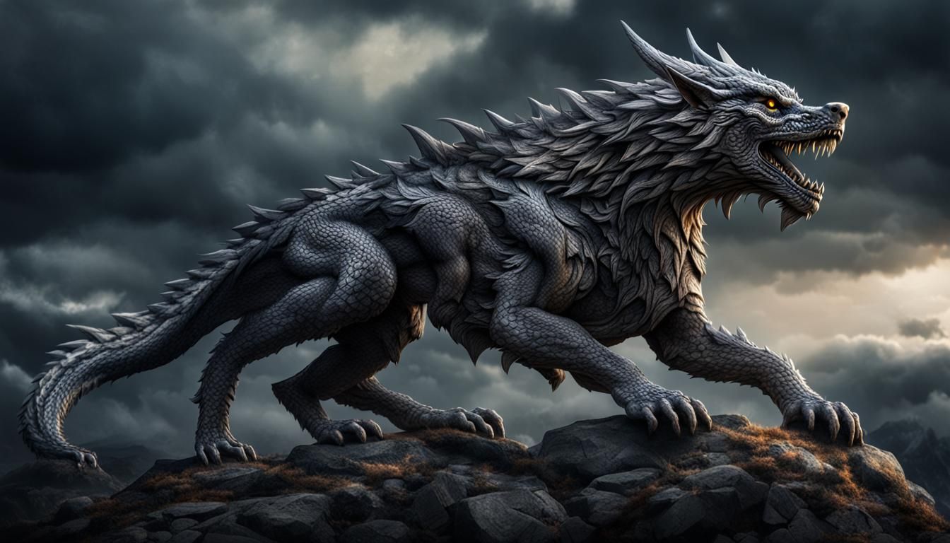 Hyperrealistic Dragon-Wolf Hybrid in High Definition