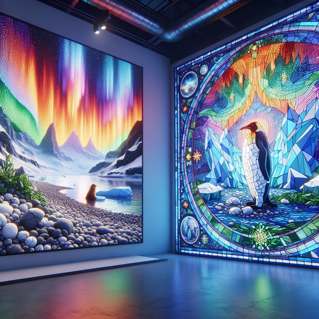Arctic Aurora: Stained Glass Videogame Mural