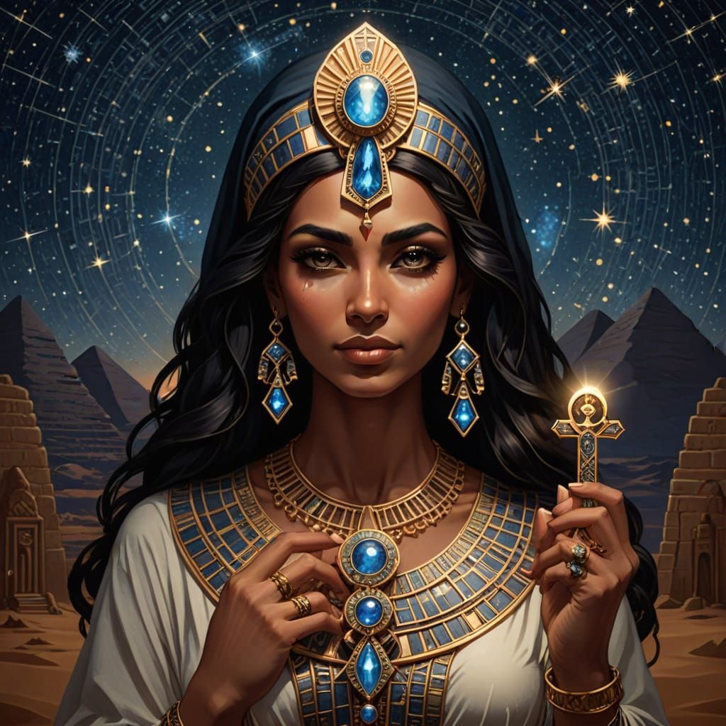 Egyptian Priestess Adorns the Night with Celestial Glory