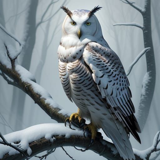 Majestic Snow Owl in Dark Fantasy Forest Concept Art