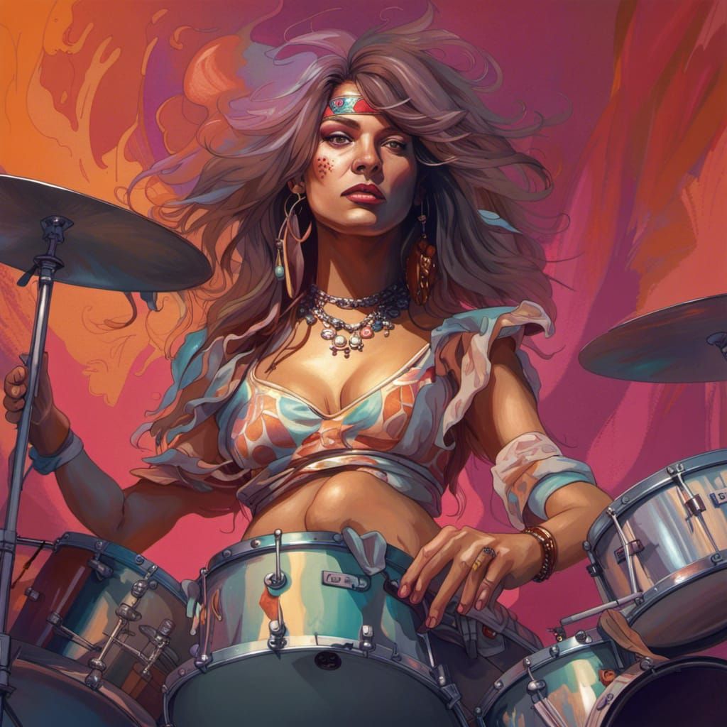 Glam Rock Drummer Portrait in Seventies Style