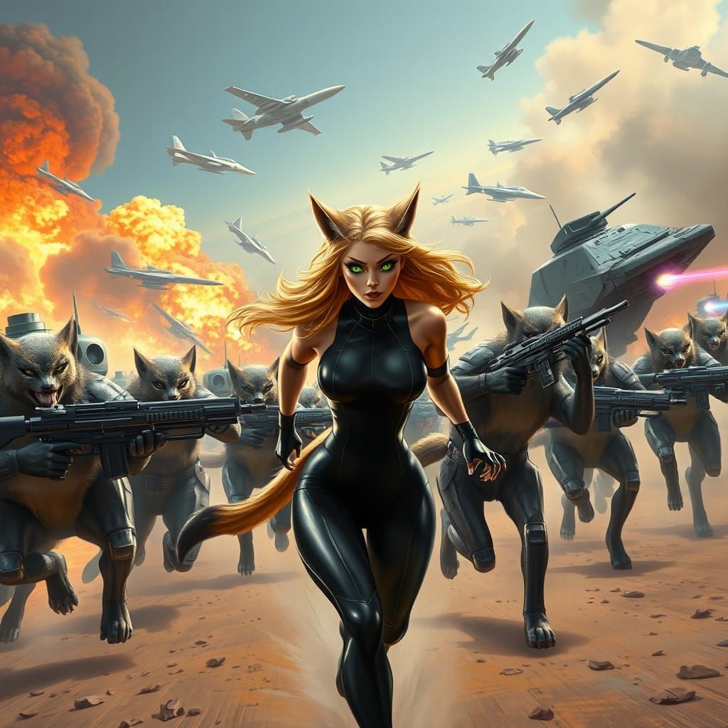 Feline Heroine Fights Back Against Wolf Men in Cyberpunk Upr...