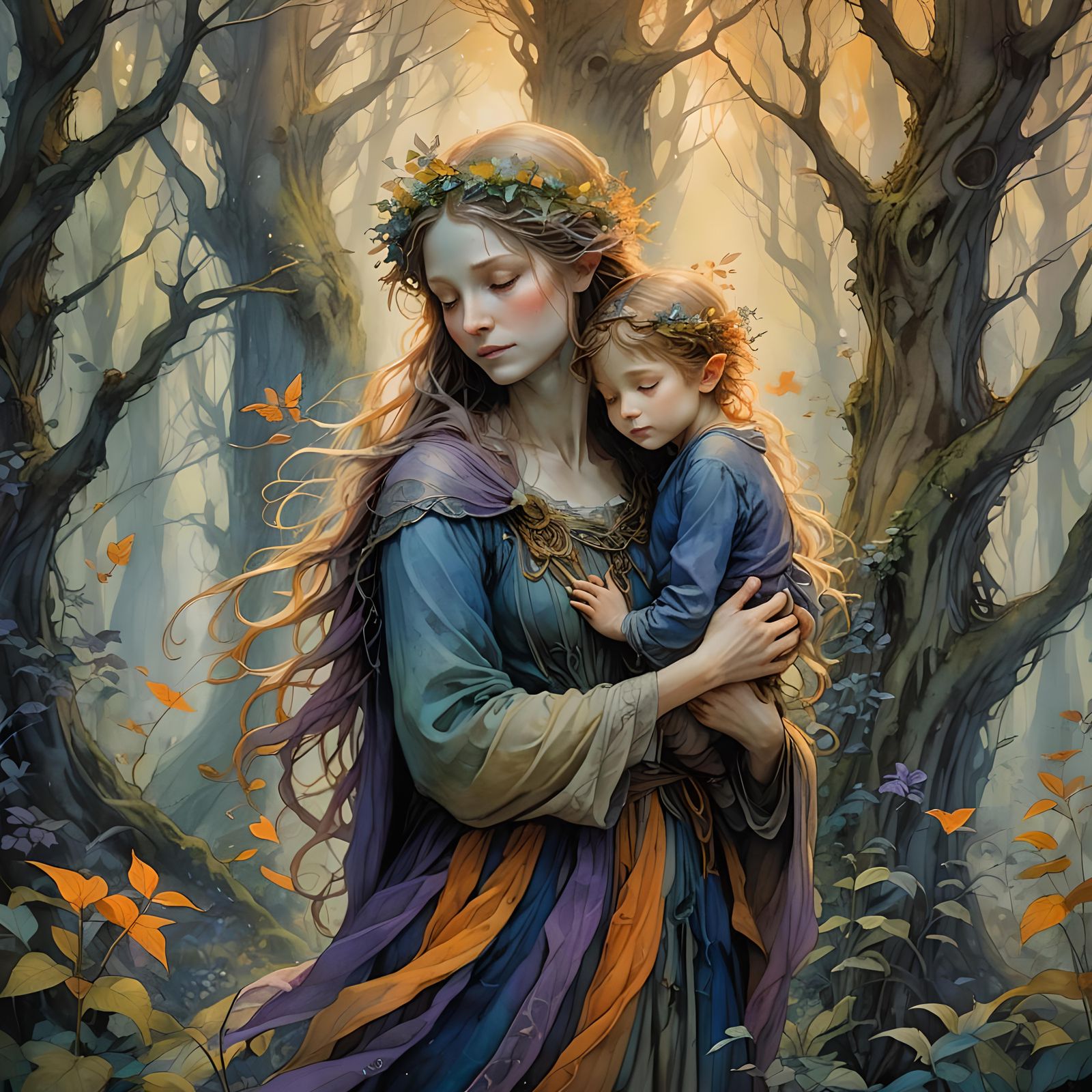Fantastical Mother's Love in Detailed Matte Painting