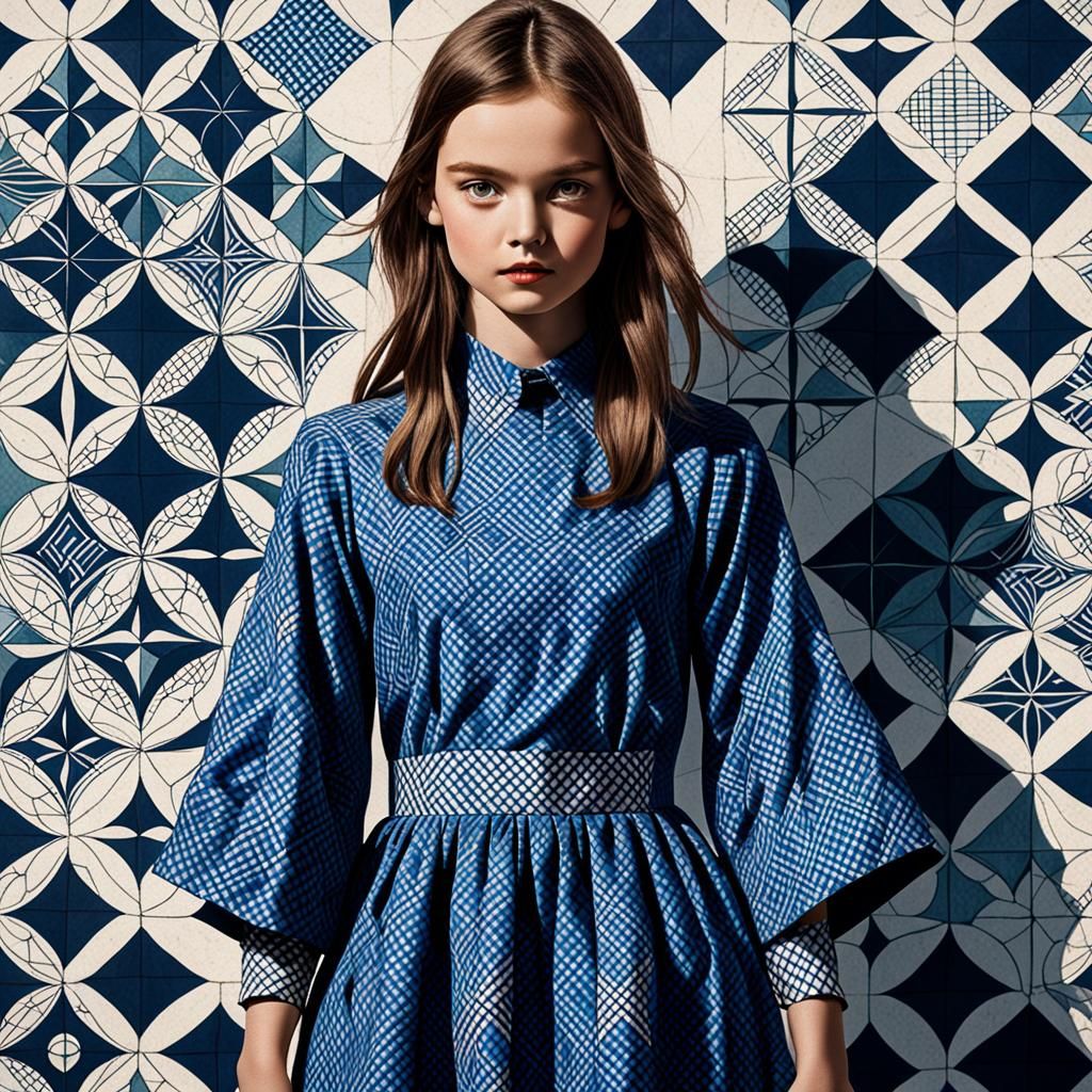 Woman in Geometric Pattern Dress