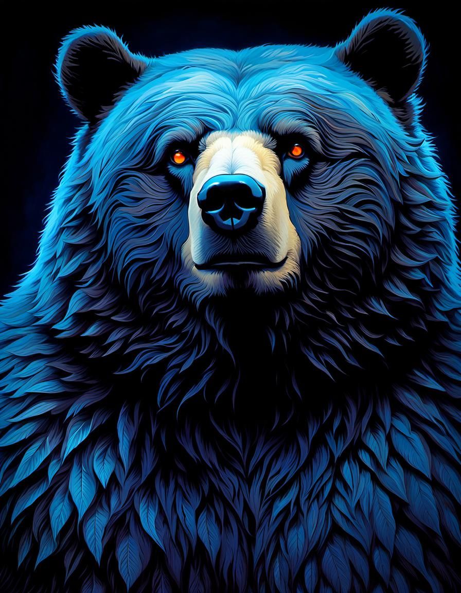 Towering Obese Bear with Glowing Eyes in Microphotograph