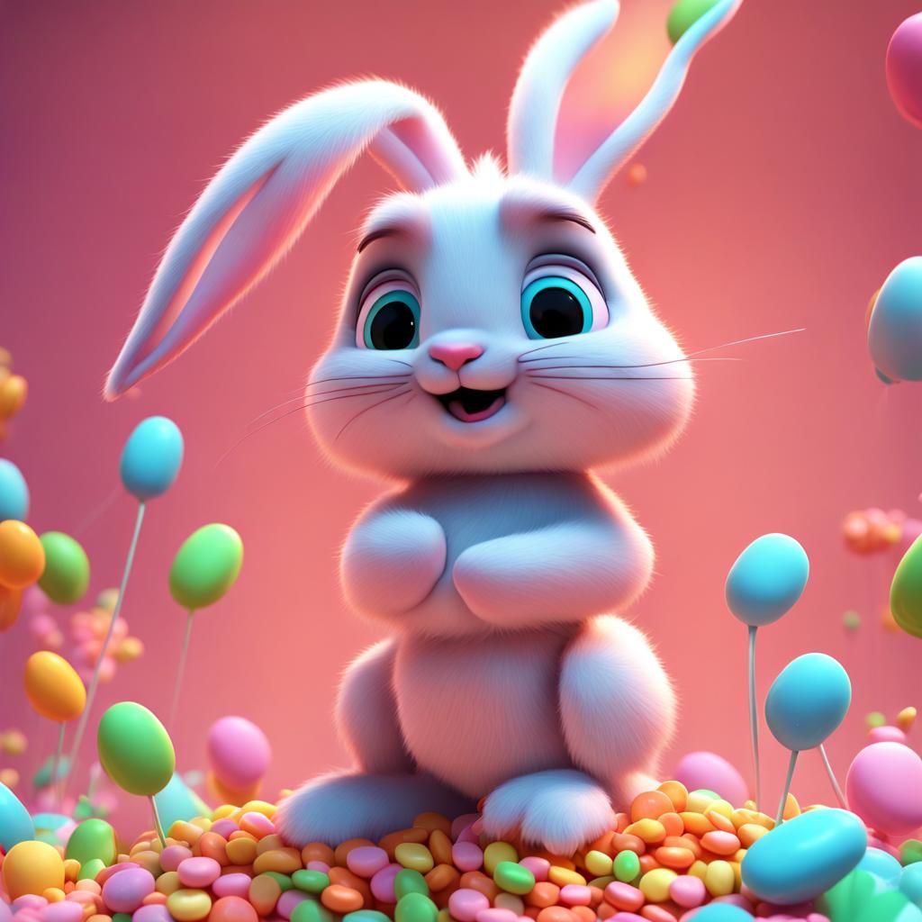 Candy Coated Winged Bunny in 3D Digital Art