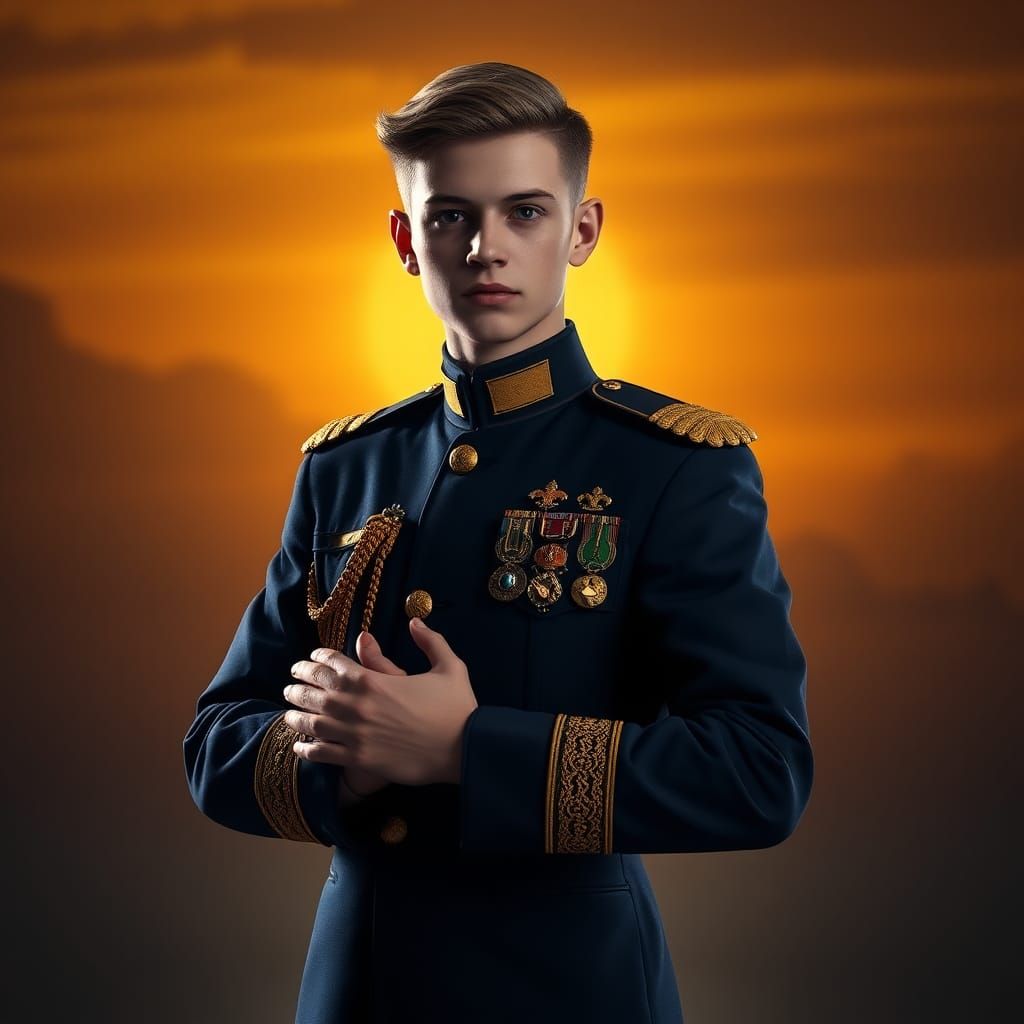 Proud Young Officer in Hyperrealistic Style