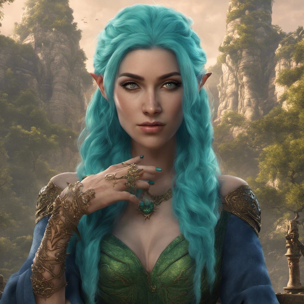 Fantasy Woman with Blue Hair, Digital Art