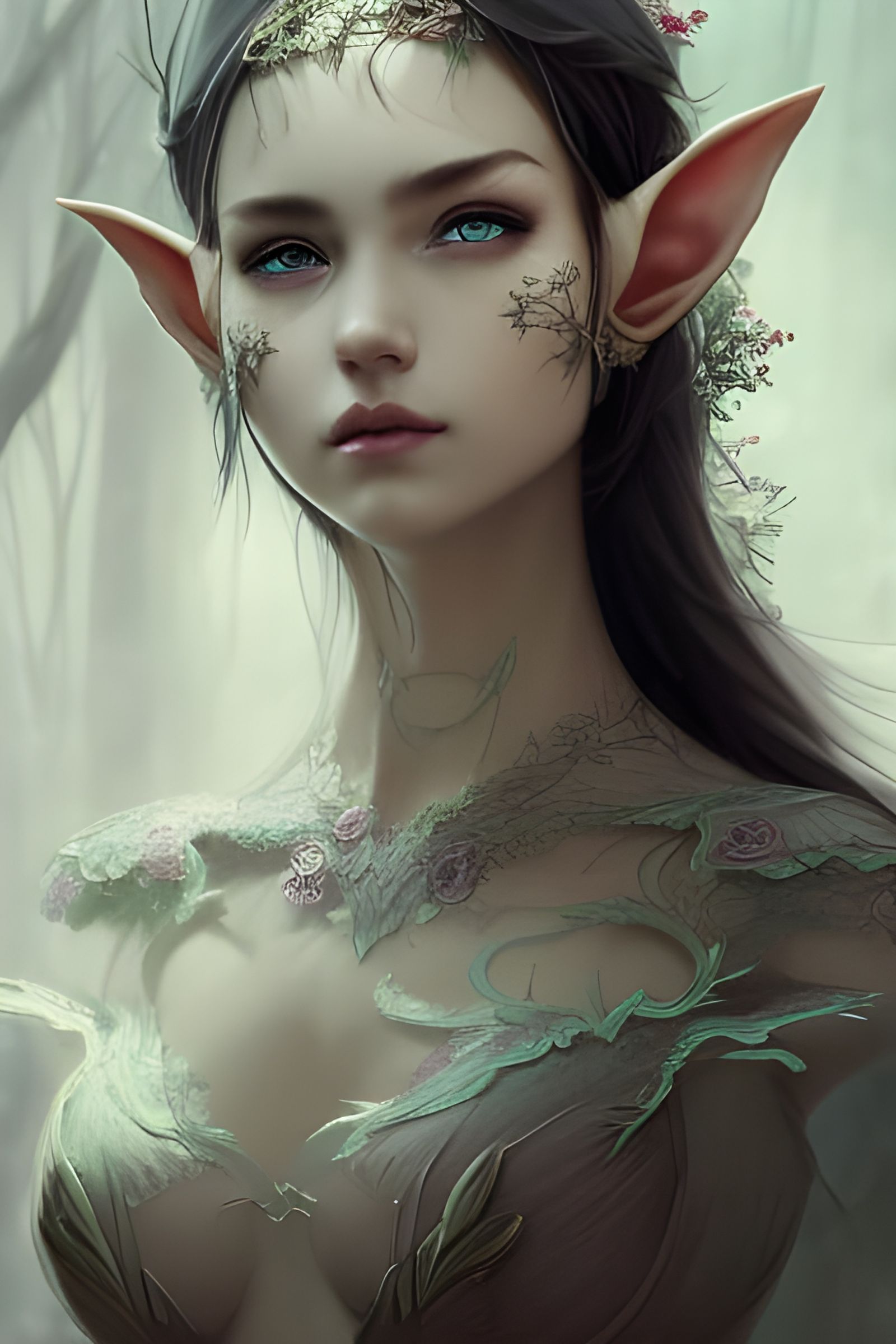 Elf in Flower Armor, Digital Illustration
