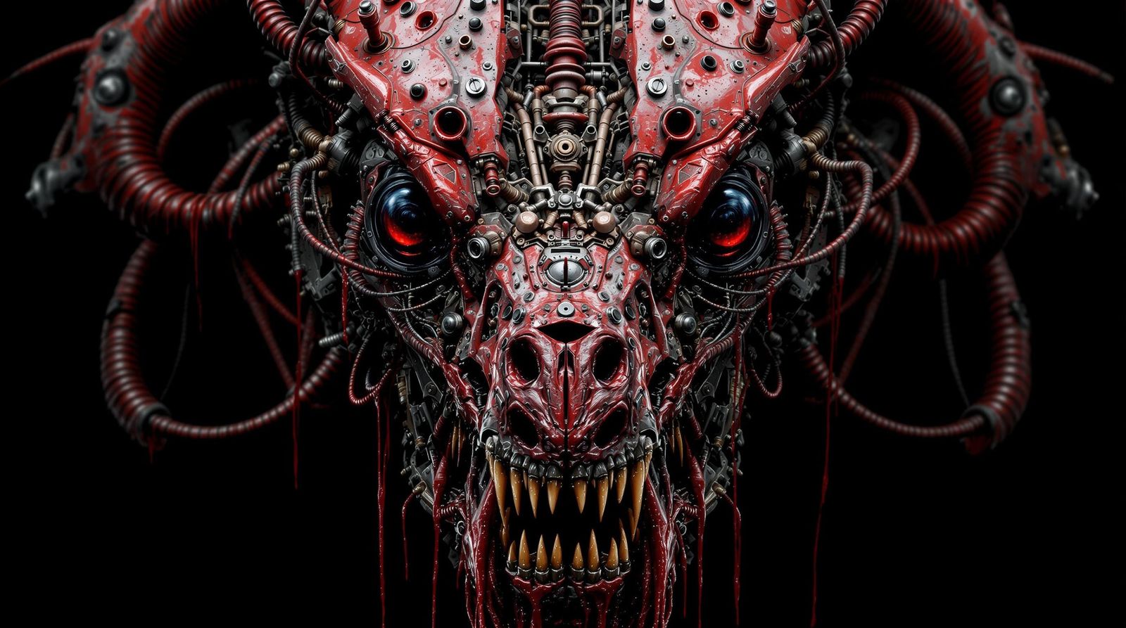 Biomechanical Horror in Dark Metallic Red