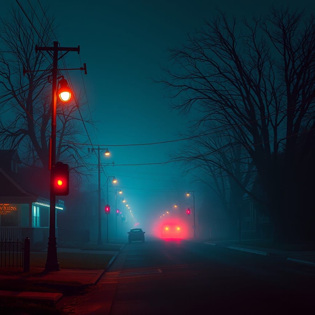 Eerie Hawkins Street at Dusk in Cyberpunk Neon