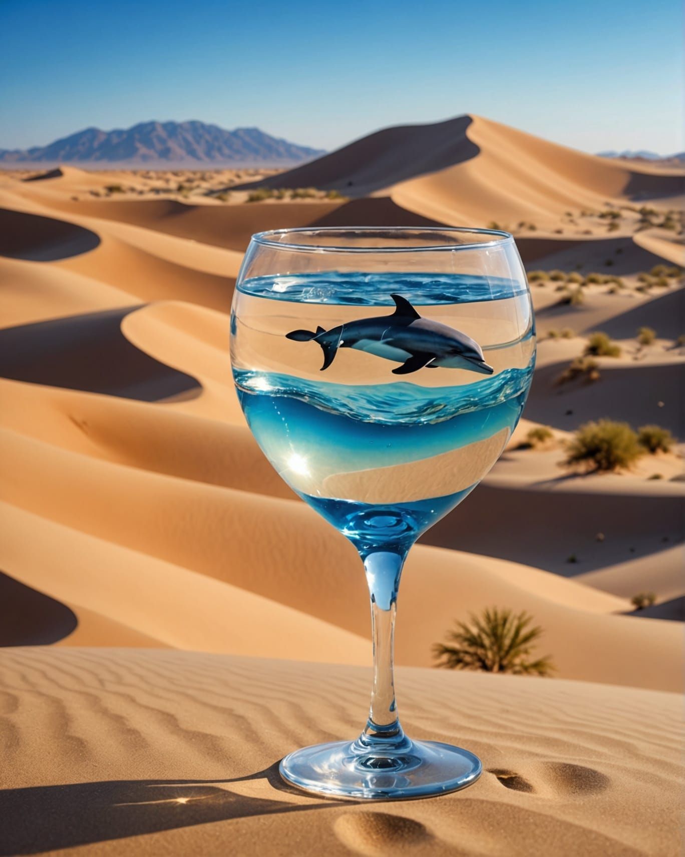 Desert Oasis: Dolphin in a Glass, Diamond Painting