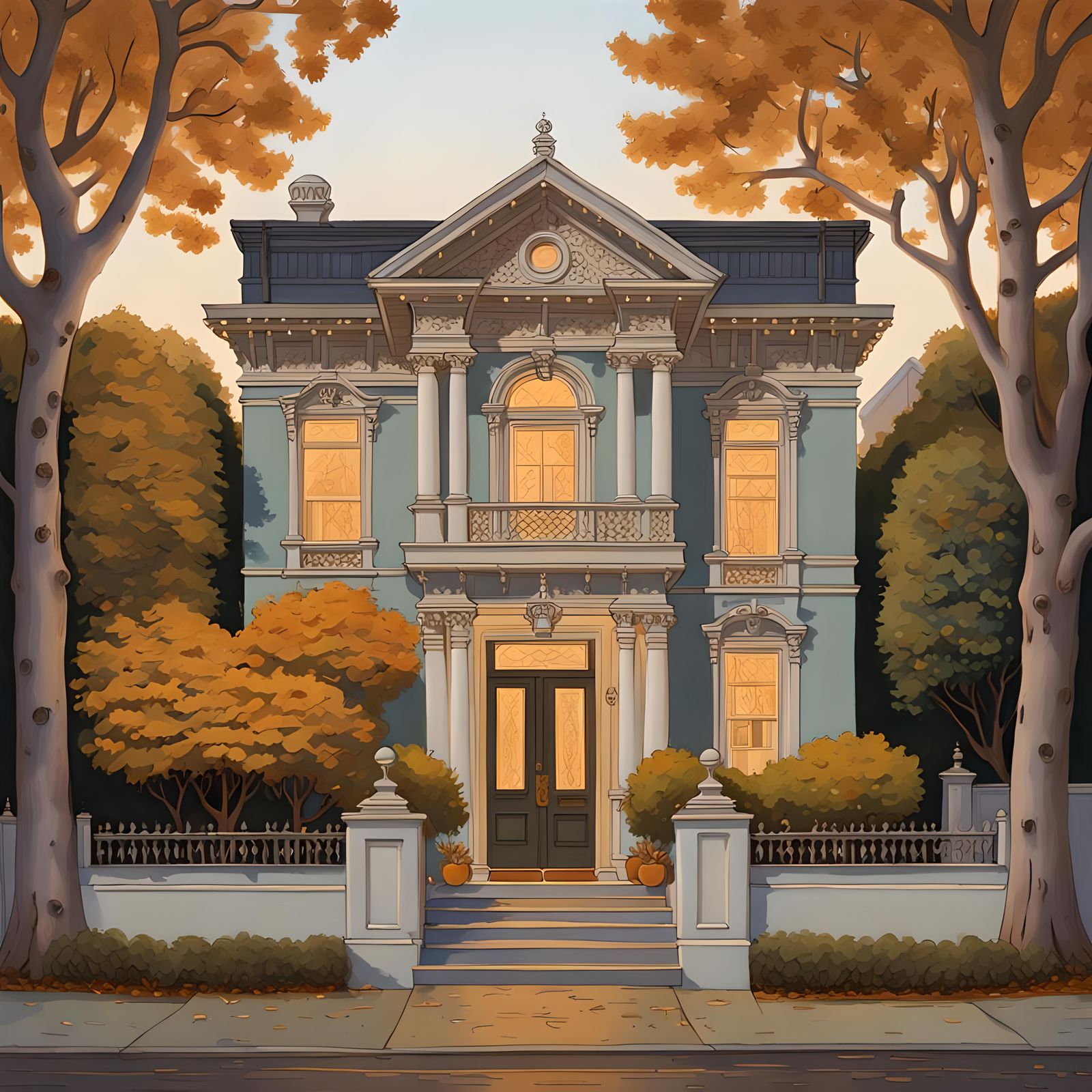 Intricate Palladian House Facade in Autumnal San Francisco