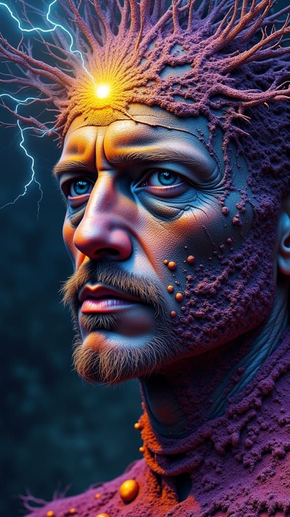 Ethereal Fractal Man with Rainbow Lightning, Hyperdetailed A...