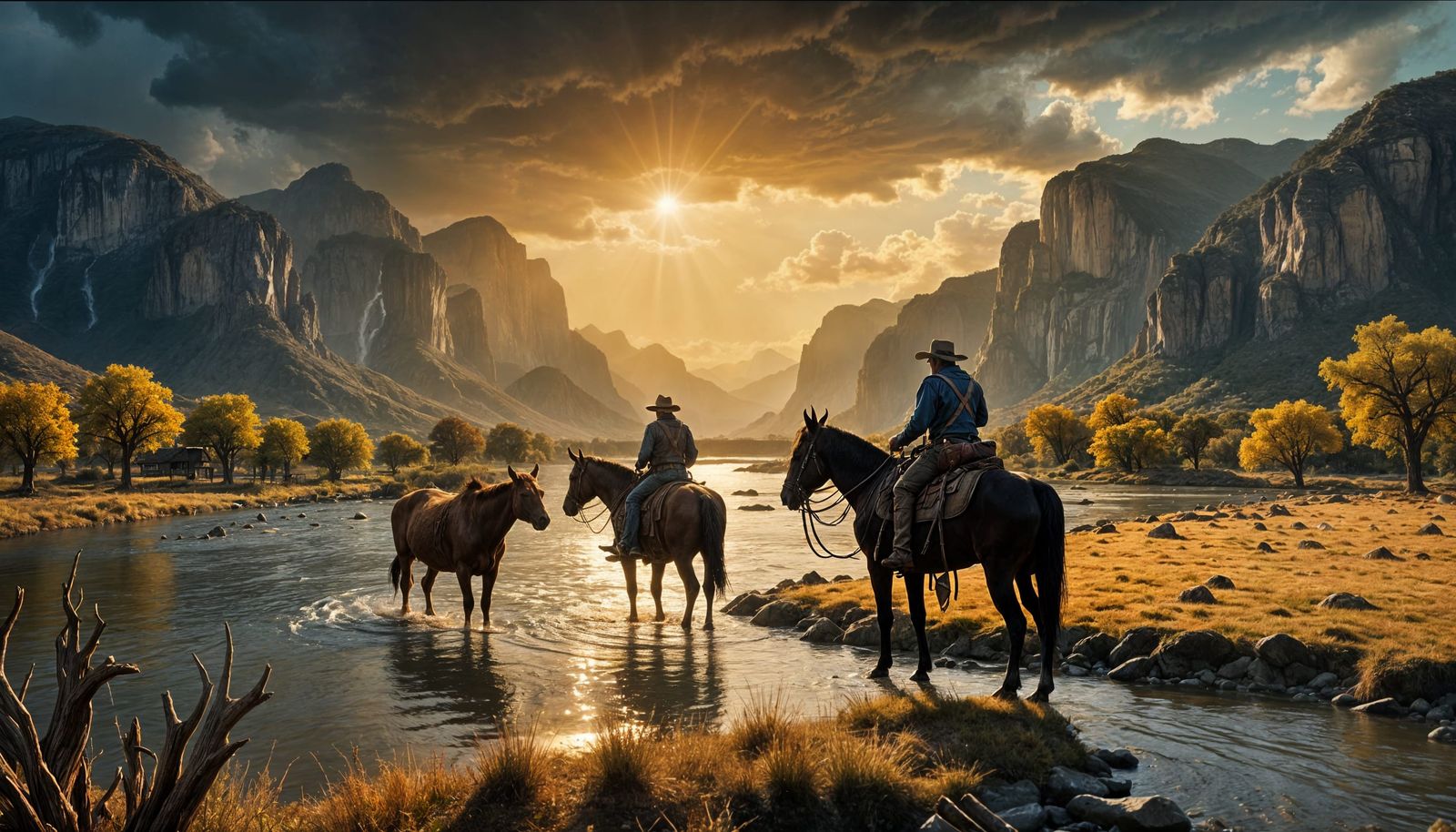 Cowboy Returns Home to a Serene River Landscape