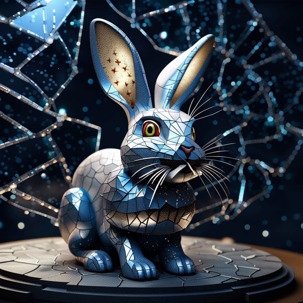 Breathtaking Masterpiece of a Rabbit with Cracked Glass Wing...