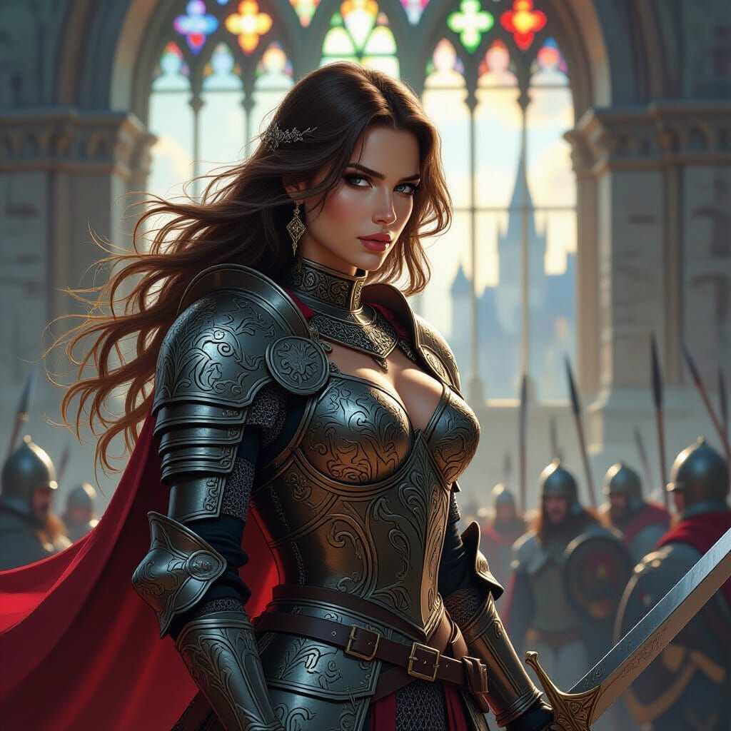 Knightess in Stained Glass Armor Ready for Battle